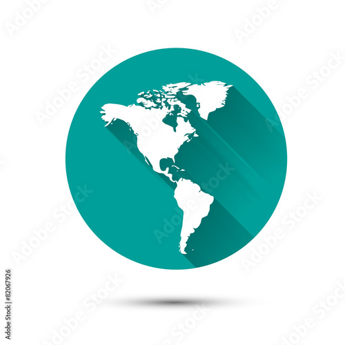 Earth globe white icon on green background with shadow