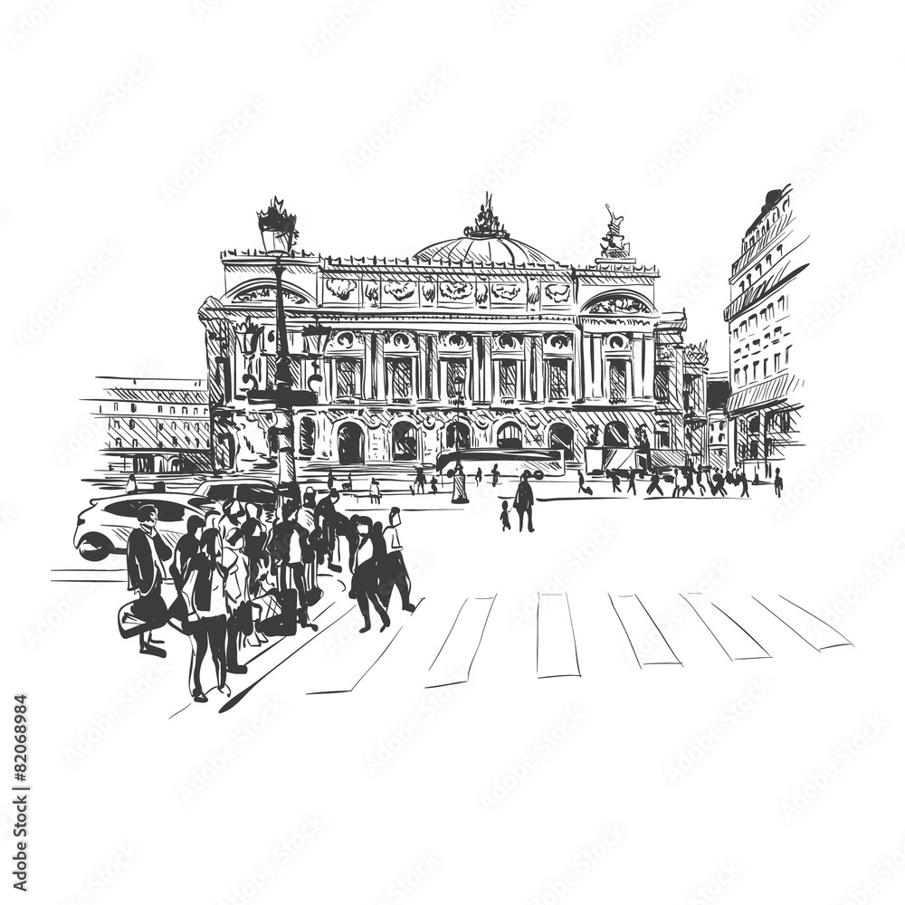Opera Garnier, Paris, France. Vector illustration