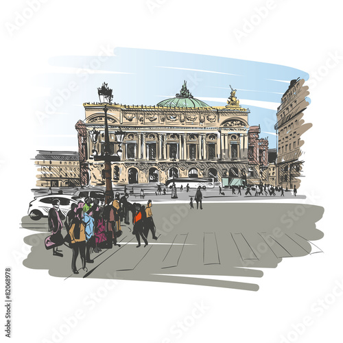 Opera Garnier, Paris, France. Vector illustration