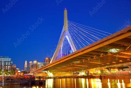 Boston Zakim bridge sunset in Massachusetts photo