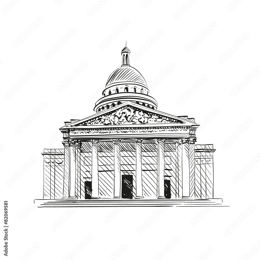 Naklejka premium Pantheon in Paris, France. Vector illustration