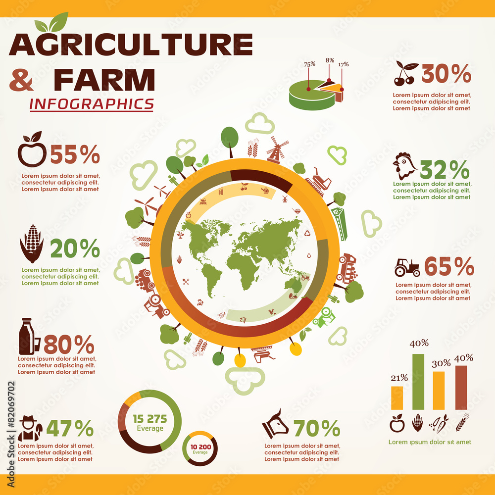 Obraz premium agriculture and farming infographics, vector icons collection