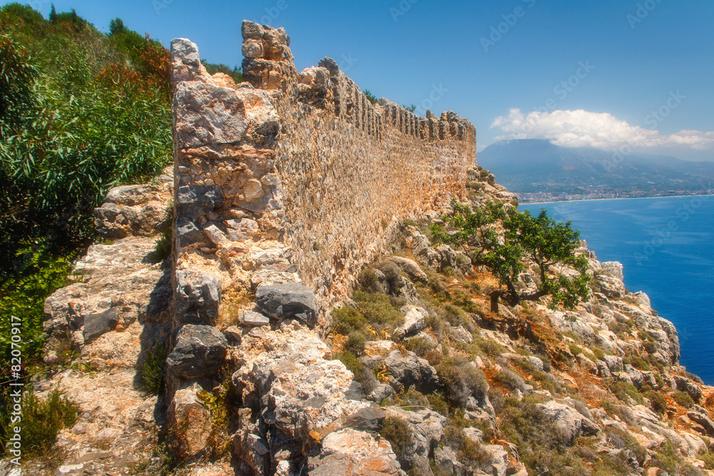 Beautiful panoramic view of Alanya castle.