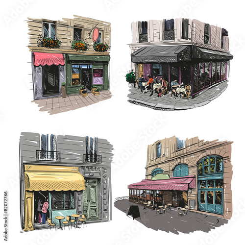 Paris outdoor cafe set, vector illustration