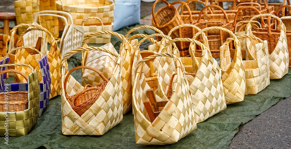 Wicker baskets on street market