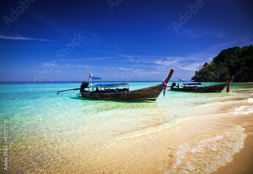 Longtail boats on the beautiful beach, Thailand © Melinda Nagy