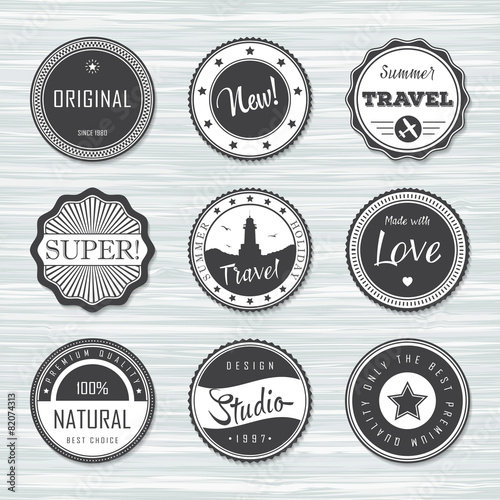 Vintage labels template set: super, original, new,  travel.