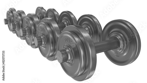 Series of dumbbells isolated on white