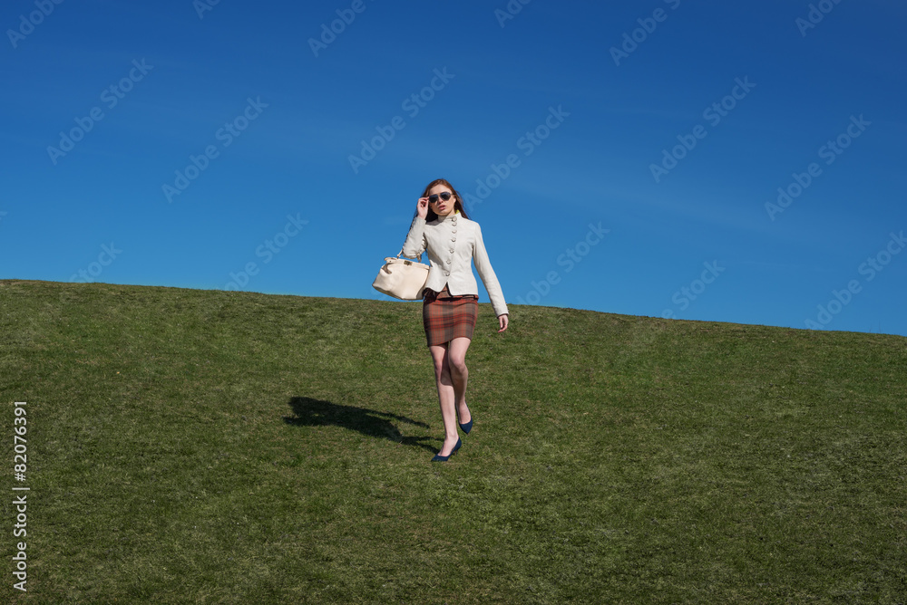 Girl with bag on mount