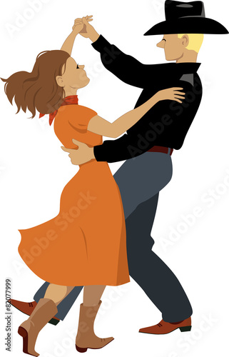 Couple dancing polka, contra-dance or country-western photo