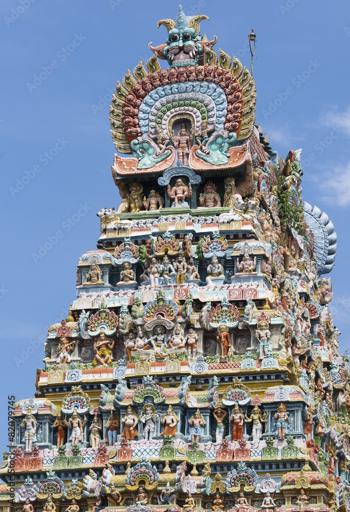 Side view of Gopuram at Mahalingeswarar Temple, Dhaksinamurthy.