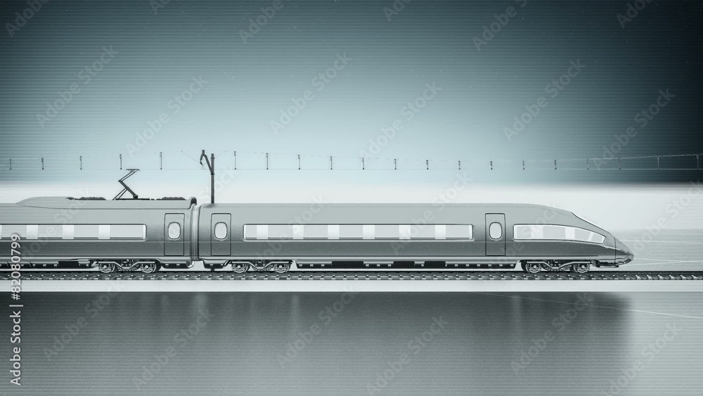 Grey high speed passenger train back view loop animation