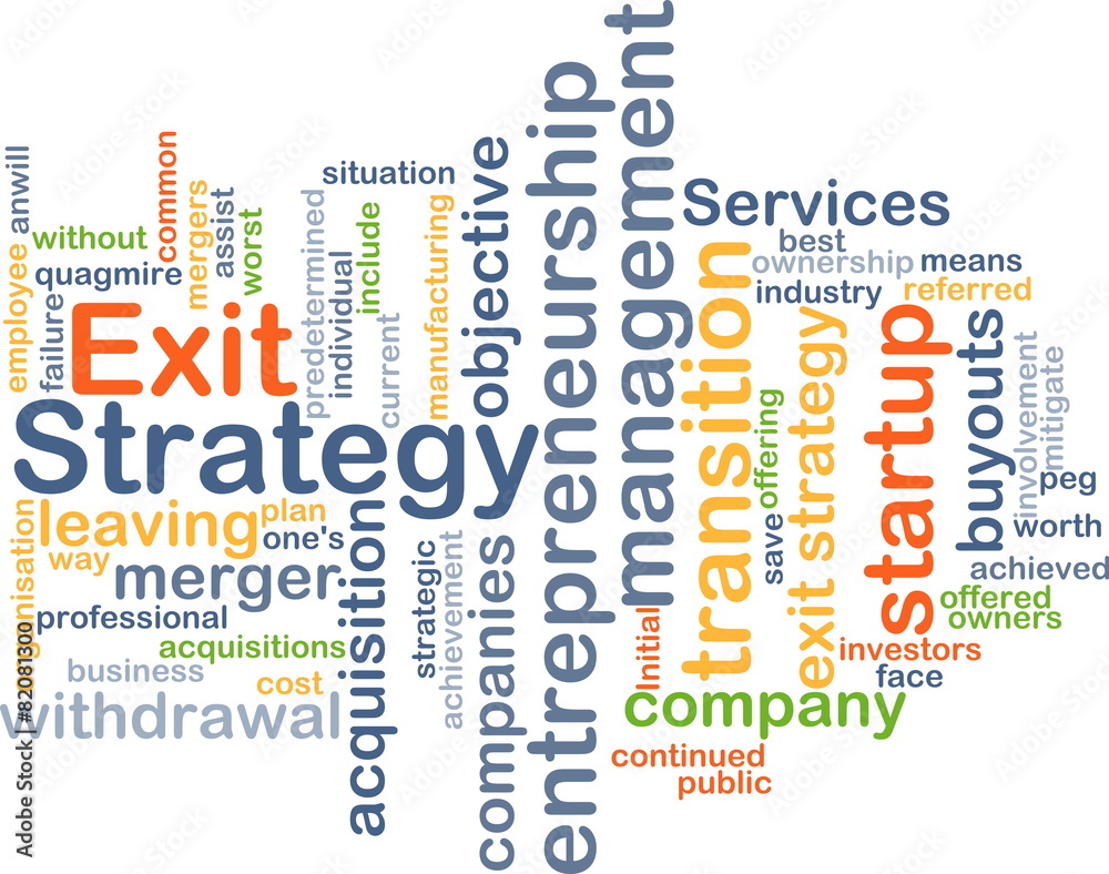 Exit strategy wordcloud concept illustration