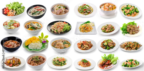 set of thai food on white background photo