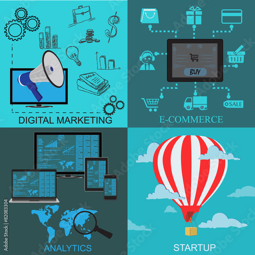 digital, marketing, srartup, analytics, e-commerce, flat, vector