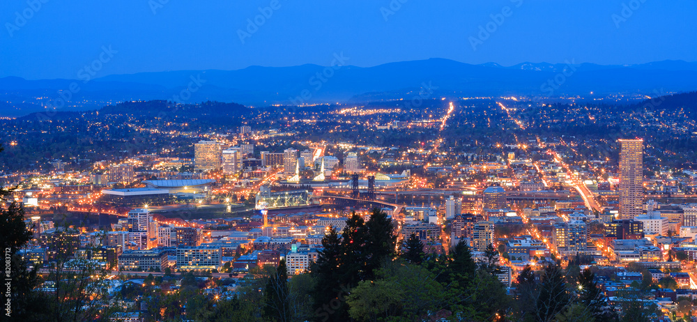 Beautiful Night Vista of Portland, Oregon