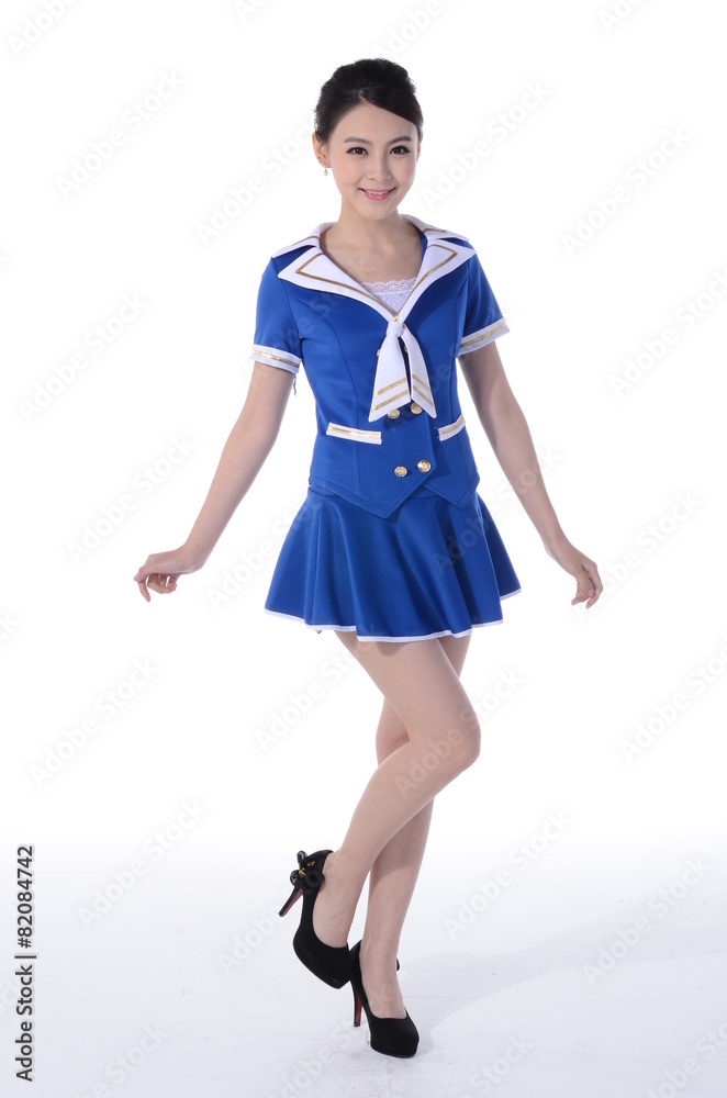 Active girl wear professional attire in front of a white backgro Active girl wear professional attire in front of a white backgro