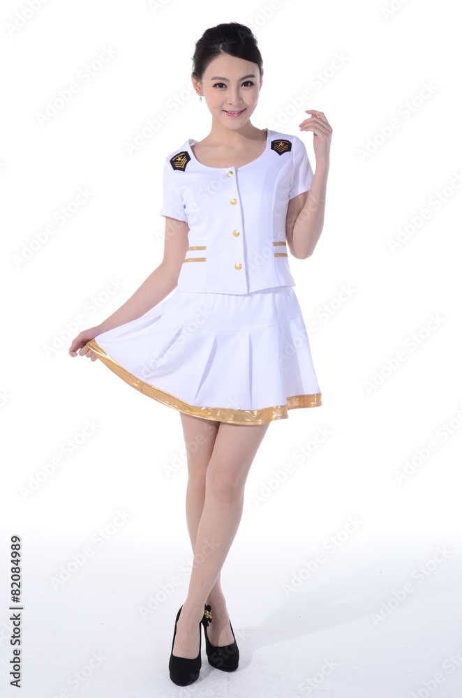 Active girl wear professional attire in front of a white backgro Active girl wear professional attire in front of a white backgro