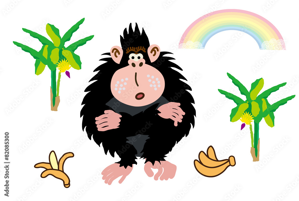 申年の猿の年賀状テンプレートの干支の申の筆文字とさるのイラスト Stock Illustration Adobe Stock
