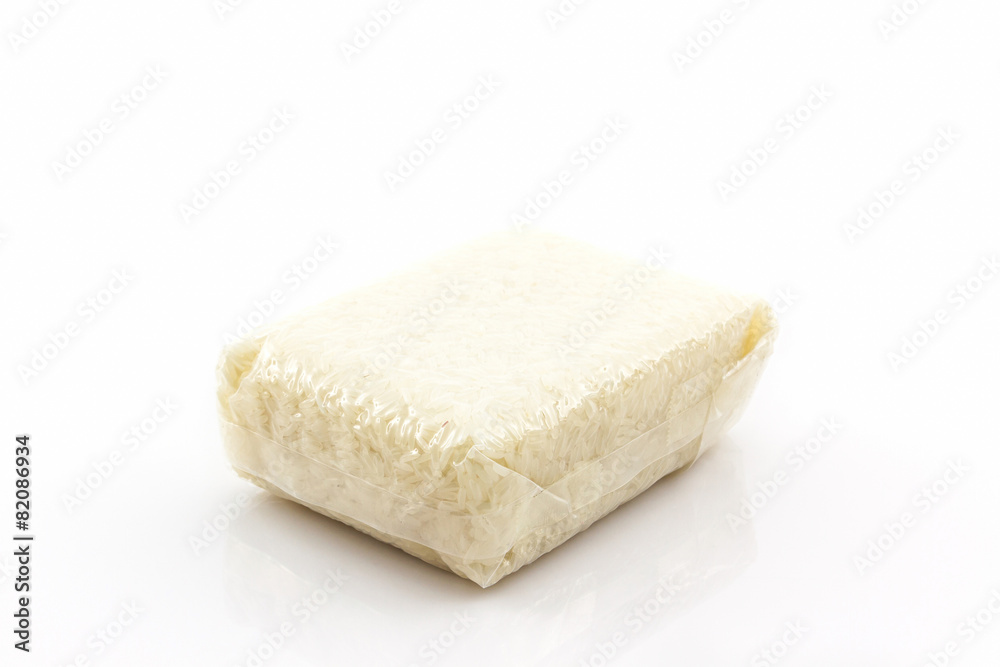 Jasmine rice in small plastic bag. Jasmine rice in small plastic bag.