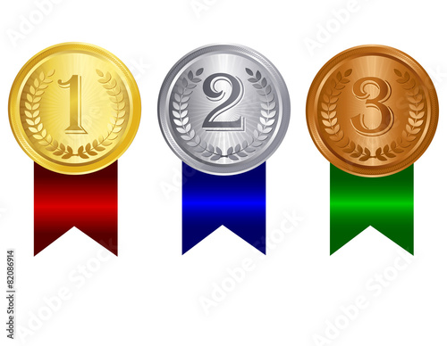 Award medal with ribbon gold silver and bronze