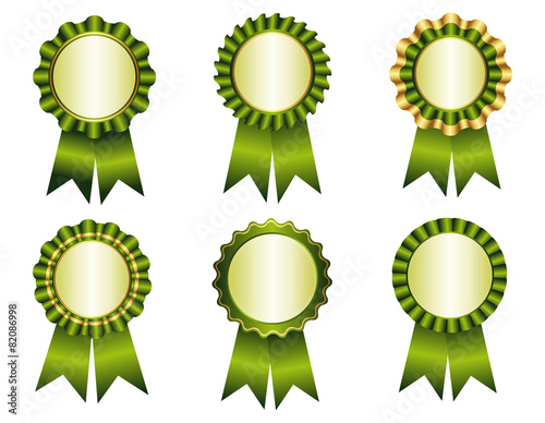 Award ribbon rosette green and gold