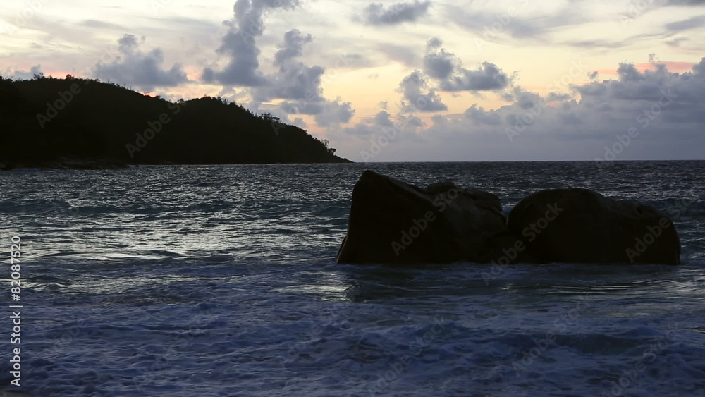 Waves at sunset on the beach of Anse Lazio. Waves at sunset on the beach of Anse Lazio.
