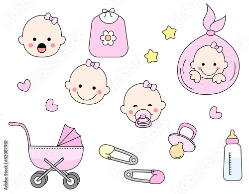 Baby girl icon set