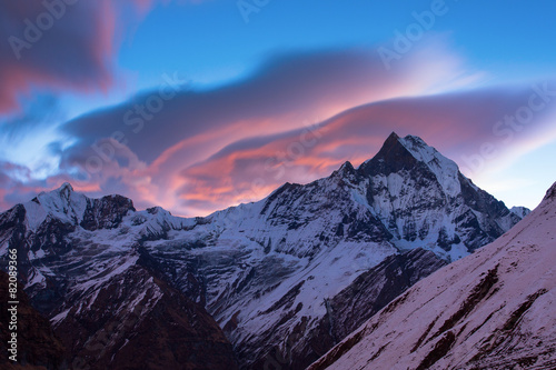 View of Machhapuchchhre mountain at sunset - Fish Tail in Englis