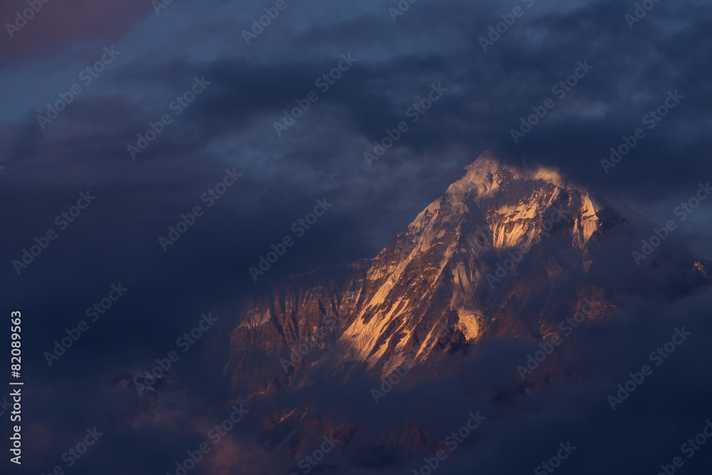 Annapurna I Himalaya Mountains in Nepal at sunrise