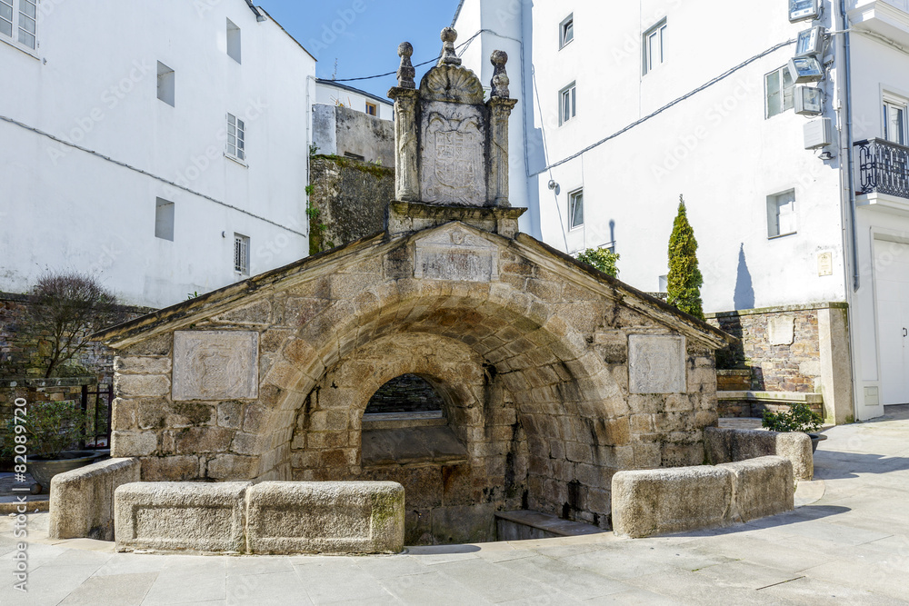 Old antique fountain in Mondonedo  Spain