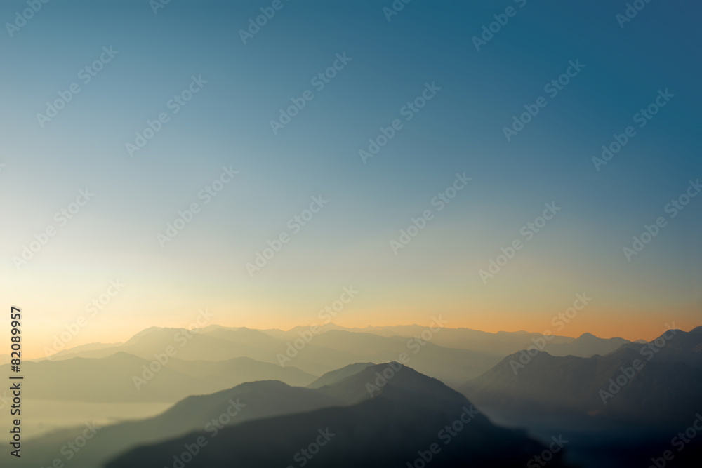 Balkan mountains on the sunset