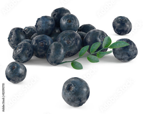 Blueberries with leaves isolated