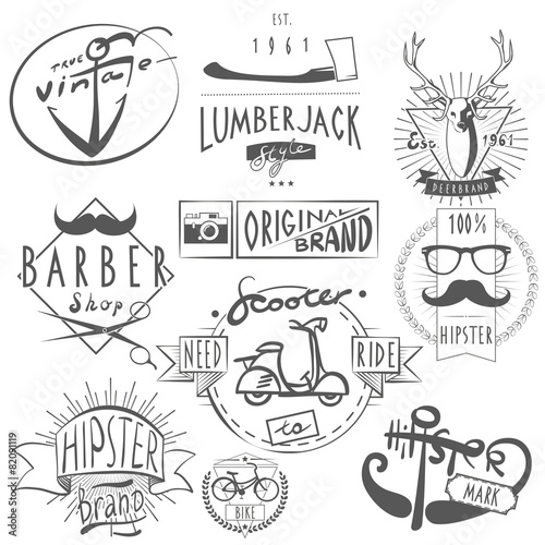 Hipster vintage labels set black
