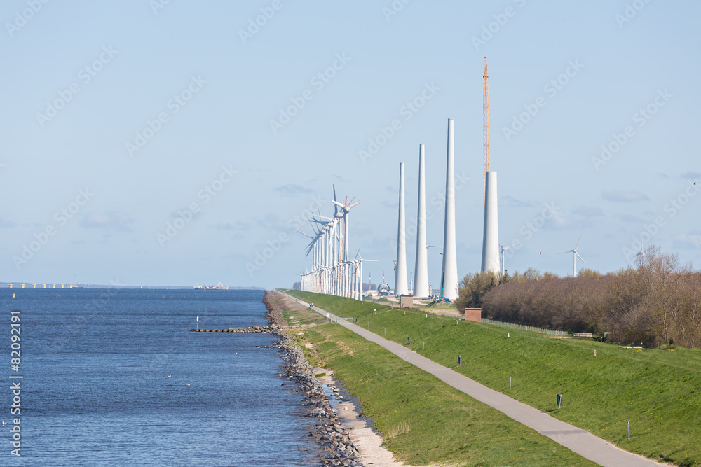 Construction of a windfarm along the Dutch coast