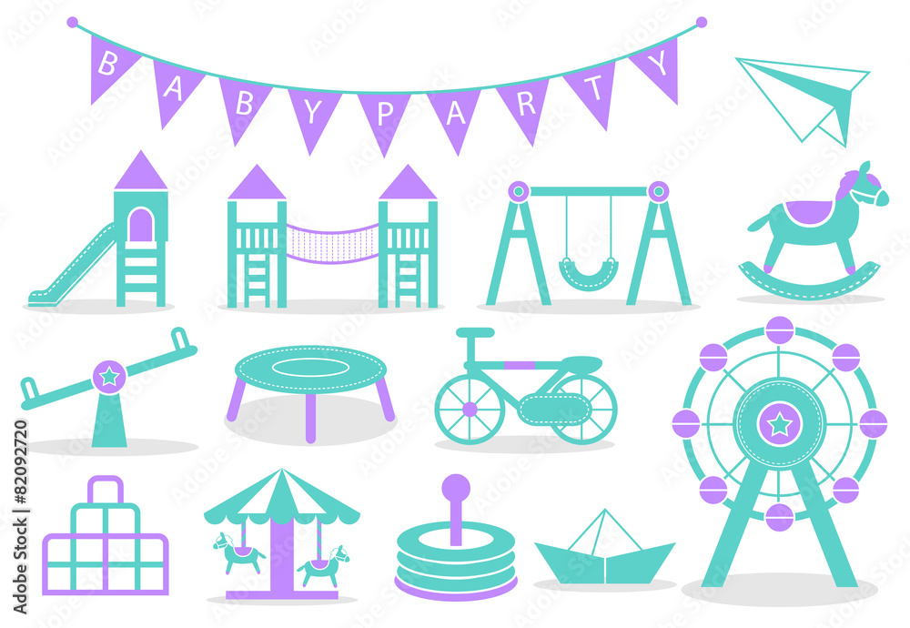 Simple icons related to children, playground and toys.