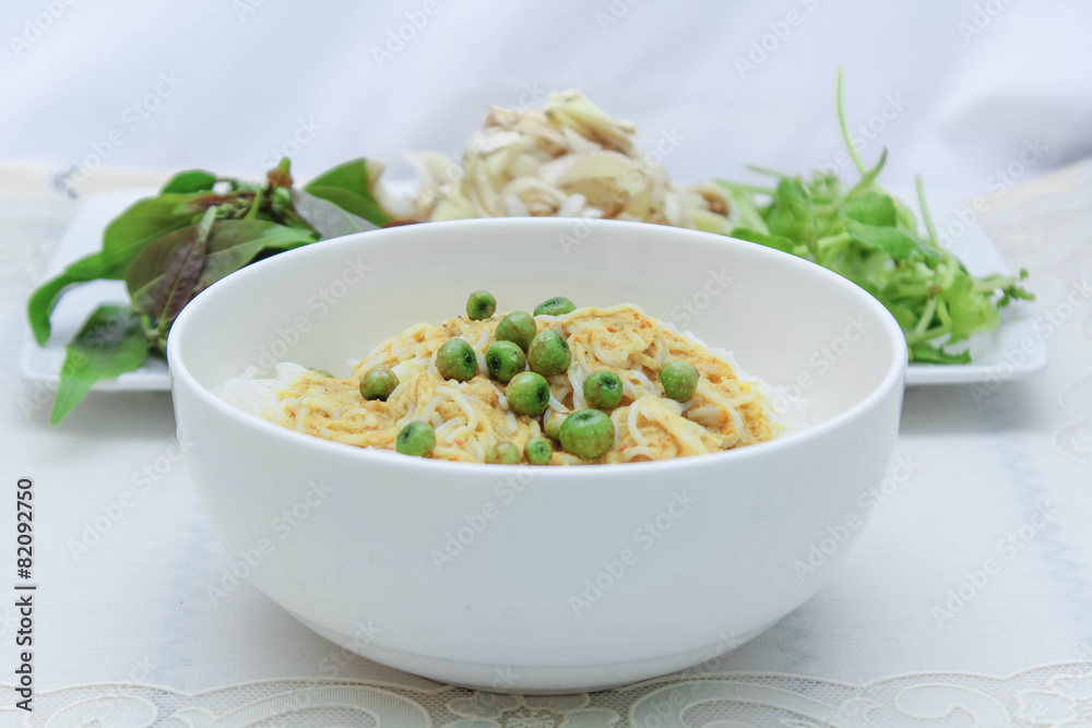 Traditional Thai cuisine, rice vermicelli eaten with curry