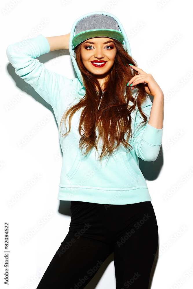 Naklejka premium stylish girl in casual hipster bright summer cloth