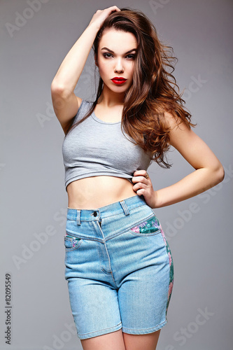 funny stylish hipster girl model in casual summer cloth © halayalex