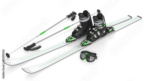 Ski, sticks, mask items isolated