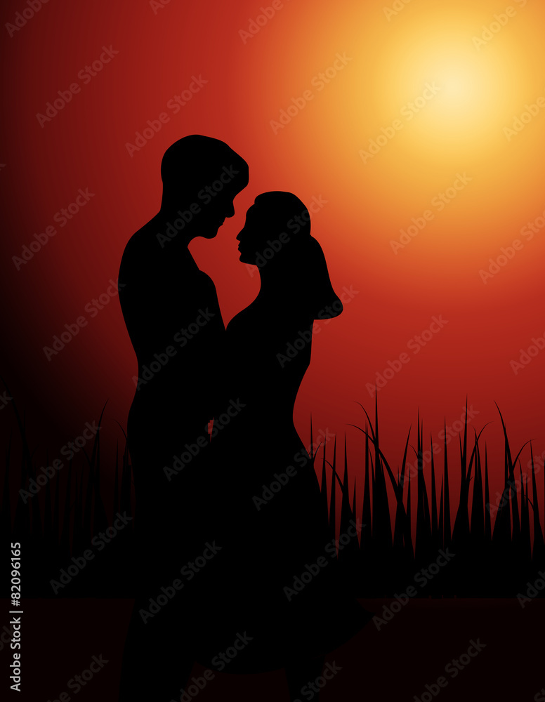 Couple in love at sunset