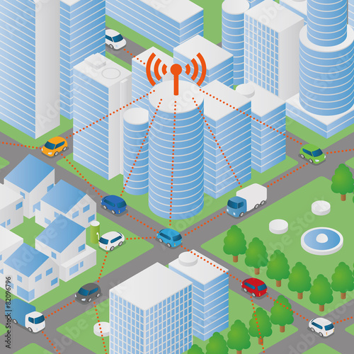 Wireless network of vehicle image illustration, Connected Car