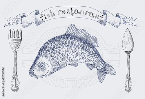 Fish restaurant banner with carp