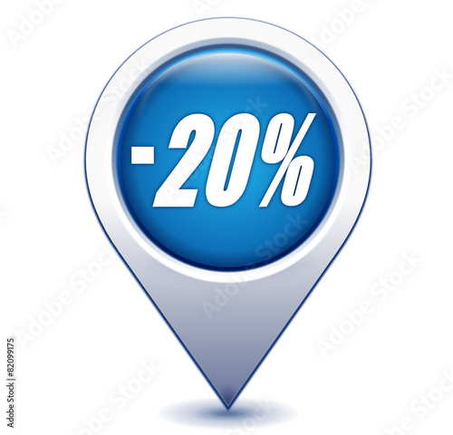 moins 20 pour 100 sur marqueur géolocalisation bleu
