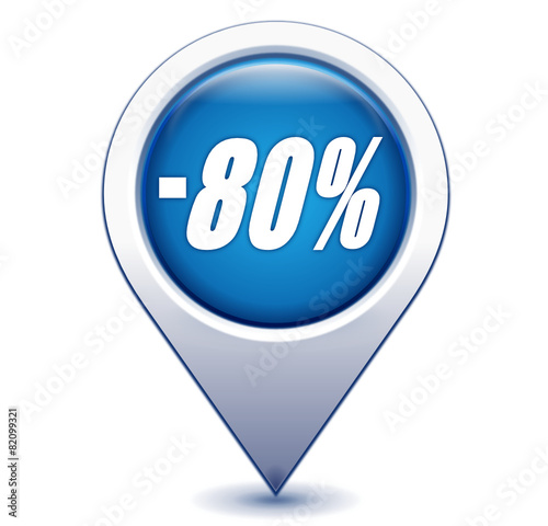 moins 80 pour 100 sur marqueur géolocalisation bleu