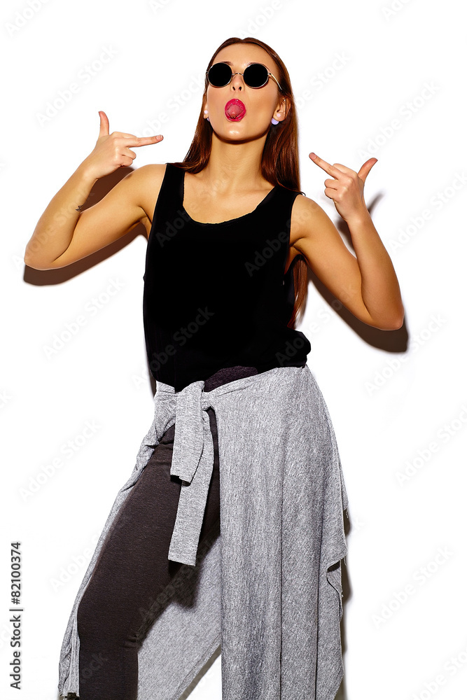 funny stylish hipster girl model in casual summer cloth funny stylish hipster girl model in casual summer cloth