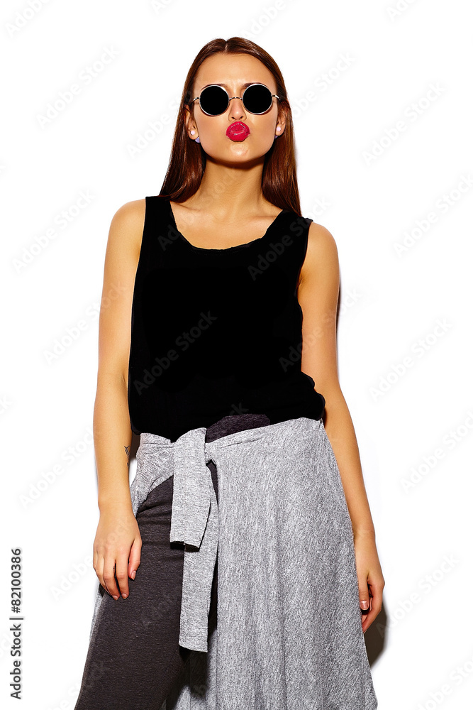 funny stylish hipster girl model in casual summer cloth funny stylish hipster girl model in casual summer cloth