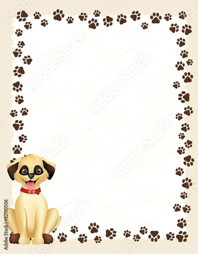 Paw prints border with dog