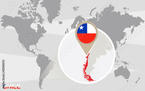 World map with magnified Chile