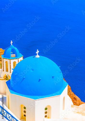 blue dome from a  church in Oia of Santorini island in Greece